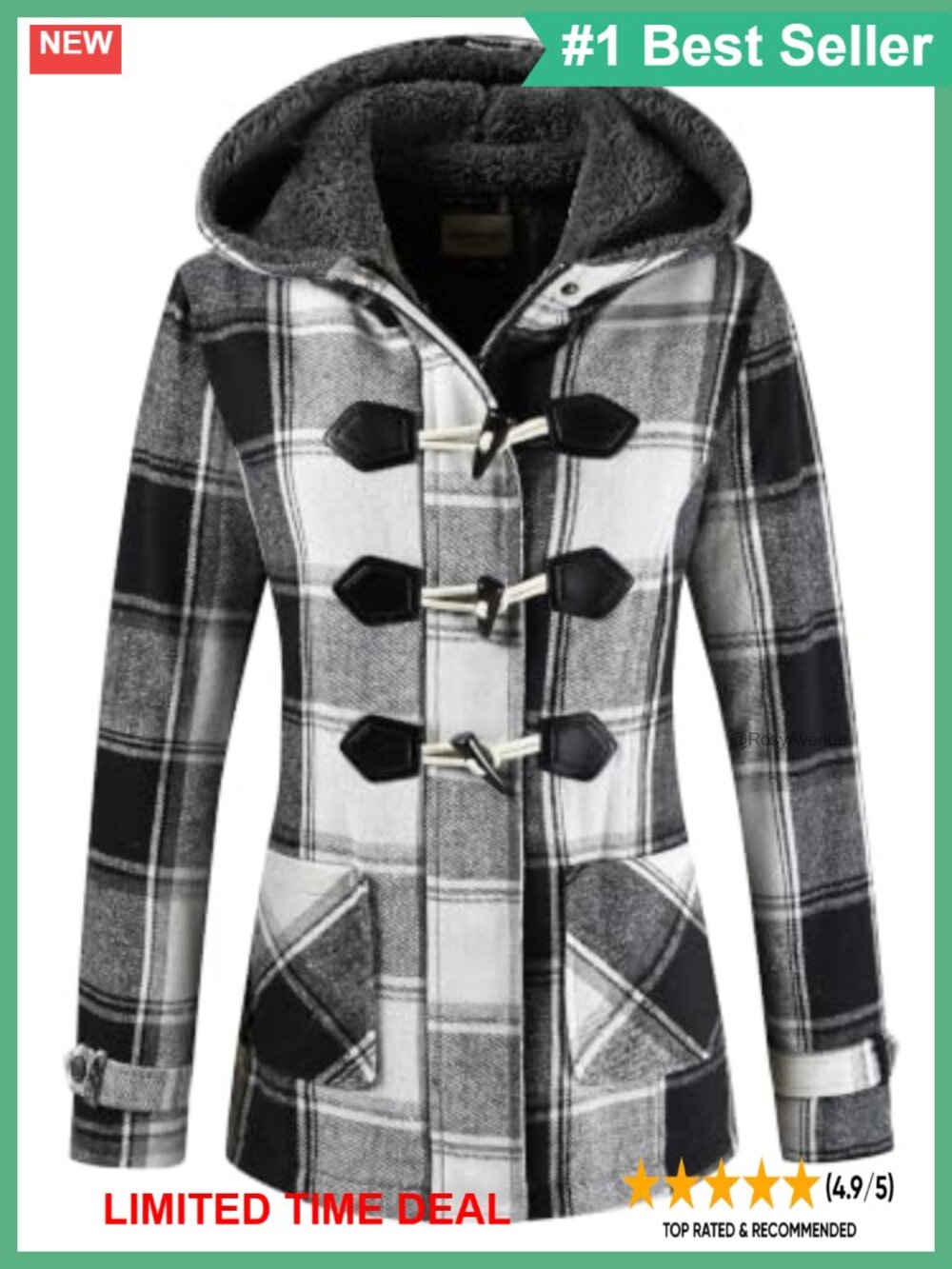 Plaid Flannel Sherpa Lined Hooded Toggle Jacket